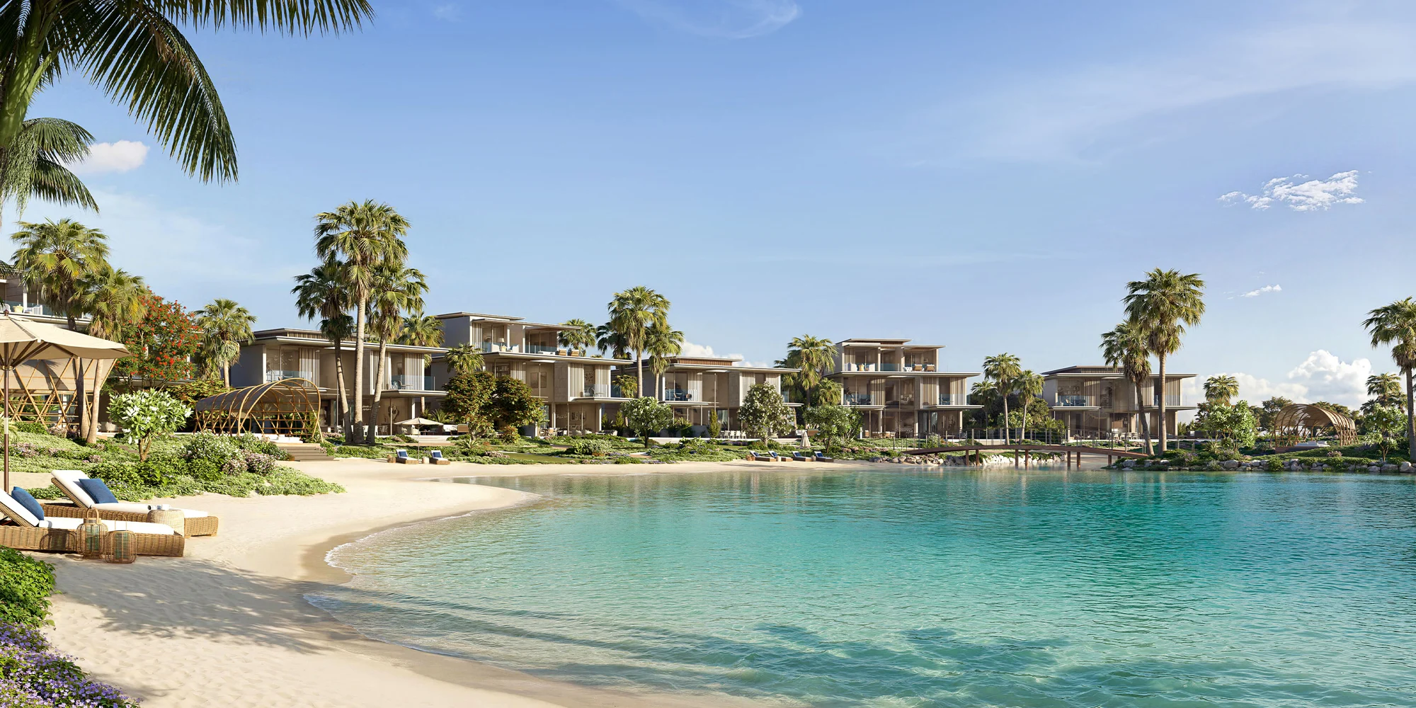 Homes and landscaped lagoon at Bay Estate